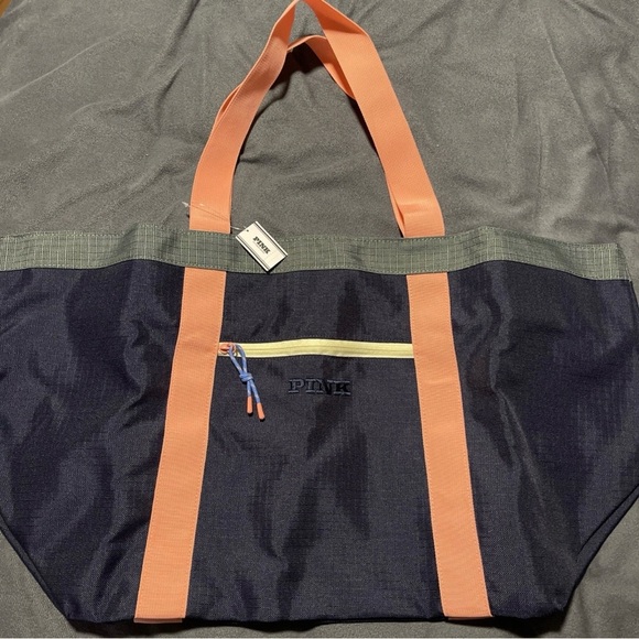 PINK Victoria's Secret Handbags - PINK Victoria's Secret Navy and Orange Tote Bag